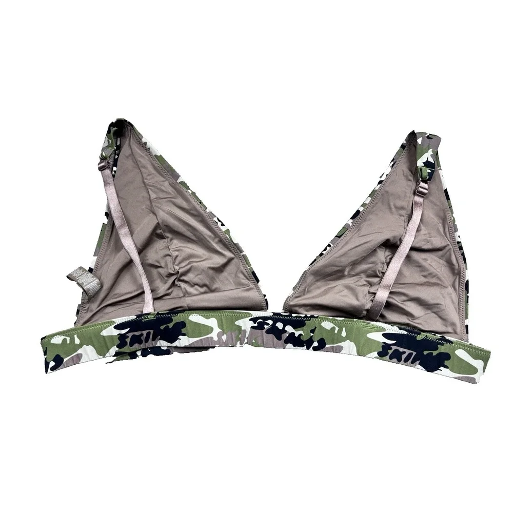 Skims Plunge Bikini Top Bra Camouflage Non-Padded Wire‎ Free Sz 4XL Beach Resort